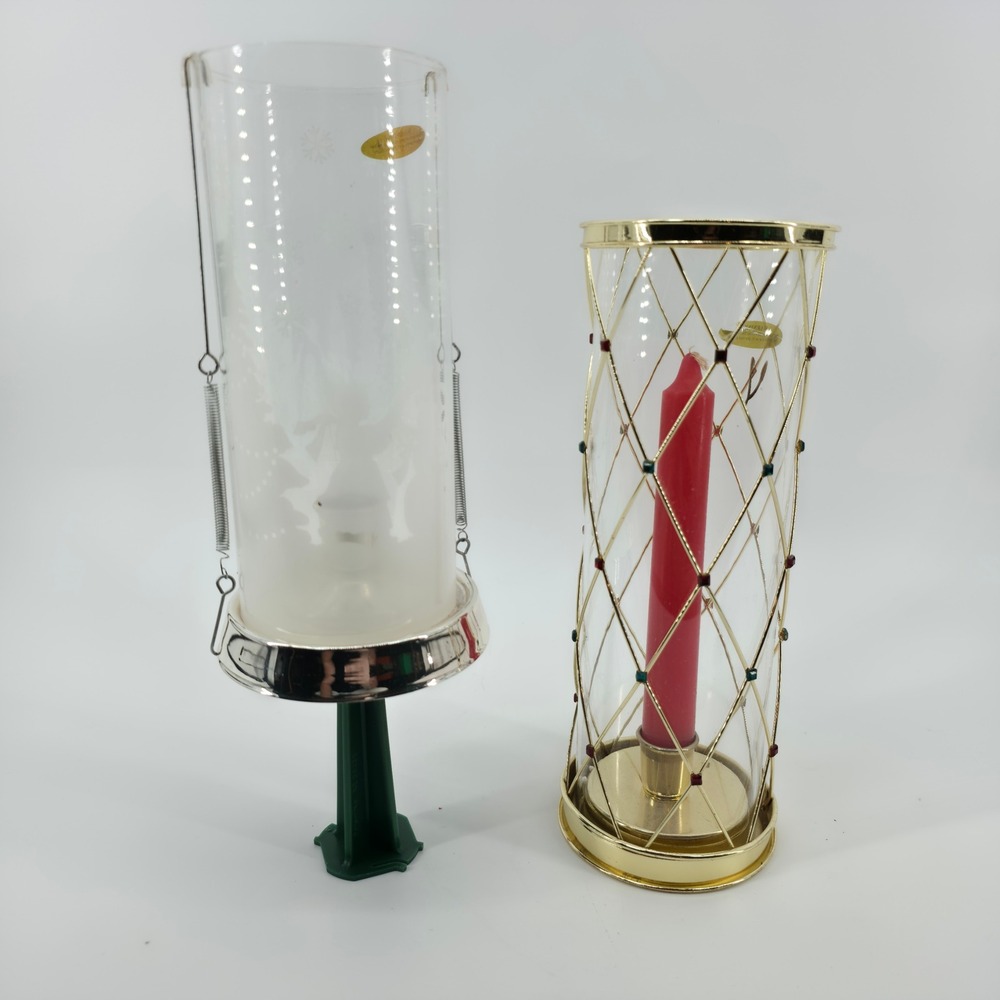 Teleflora Gift Christmas Candle Holder Set Frosted Winter Scene & Gold Lattice